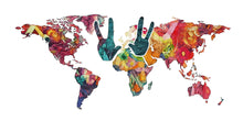 Load image into Gallery viewer, Colorful World Map Wall Decal, Peace Sign Map Sticker, Kids Room Wall Decor, Nursery World Map Mural, Classroom Wall Art, 144gm