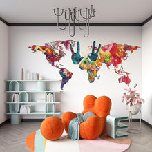 Load image into Gallery viewer, Colorful World Map Wall Decal, Peace Sign Map Sticker, Kids Room Wall Decor, Nursery World Map Mural, Classroom Wall Art, 144gm