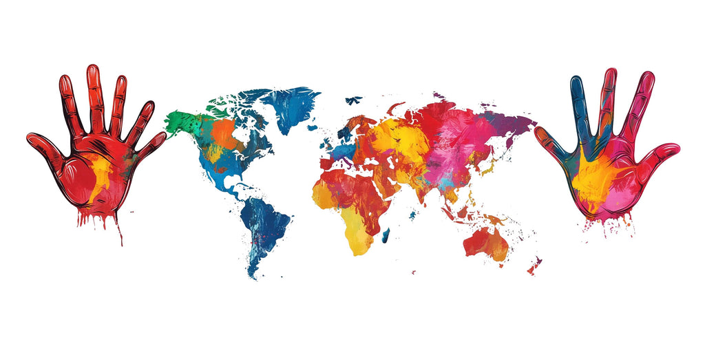 Colorful World Map Wall Decal, Hand Print Wall Sticker, Kids Room Map Mural, Playroom Wall Decor, Nursery World Map Art, 145gm