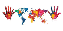 Load image into Gallery viewer, Colorful World Map Wall Decal, Hand Print Wall Sticker, Kids Room Map Mural, Playroom Wall Decor, Nursery World Map Art, 145gm