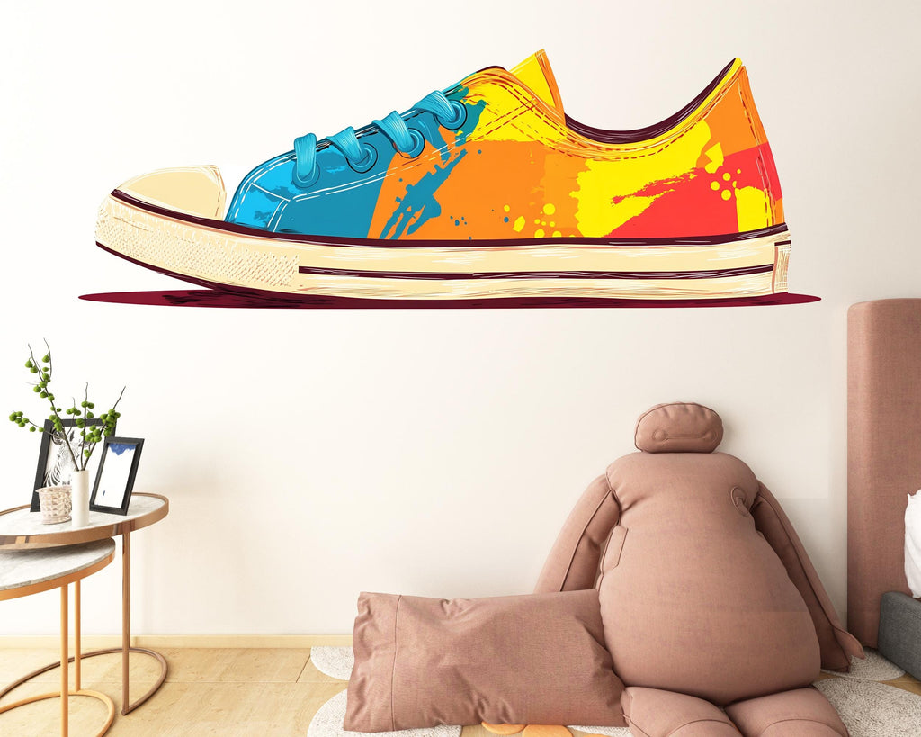Colorful Sneaker Wall Decal, Kids Room Shoe Wall Sticker, Teen Bedroom Wall Decor, Streetwear Wall Art, Playroom Peel and Stick Decal, 146gm