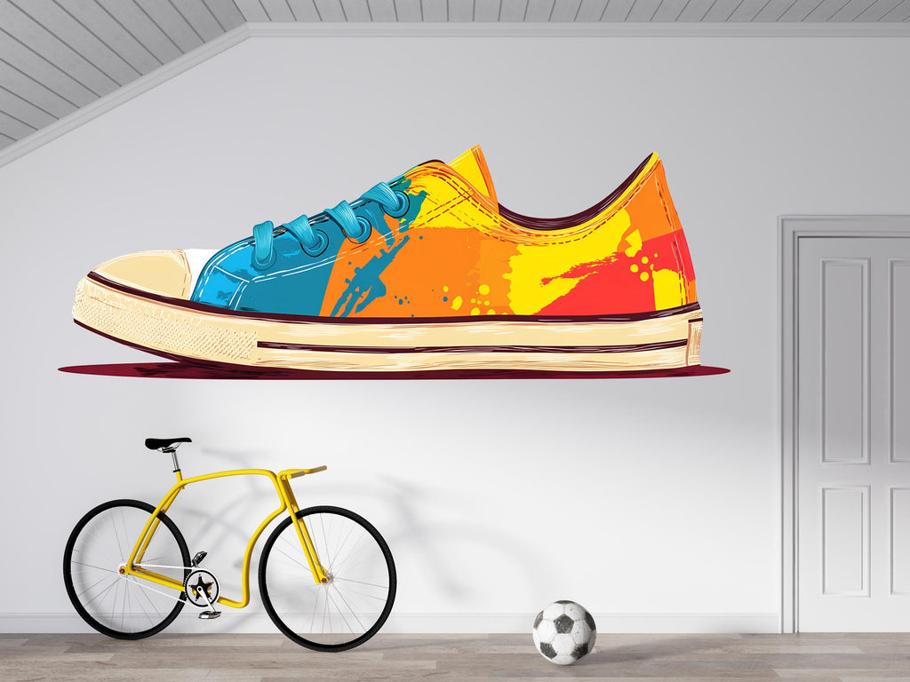 Colorful Sneaker Wall Decal, Kids Room Shoe Wall Sticker, Teen Bedroom Wall Decor, Streetwear Wall Art, Playroom Peel and Stick Decal, 146gm