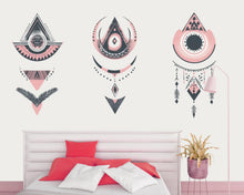 Load image into Gallery viewer, Boho Wall Decal Set, Pink Geometric Wall Art, Tribal Bedroom Wall Stickers, Bohemian Peel and Stick Decor, 148gm