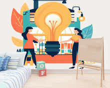 Load image into Gallery viewer, Light Bulb Wall Decal, STEM Classroom Wall Art, Kids Room Wall Sticker, Innovation Wall Decor, Playroom Peel and Stick Mural, 149gm