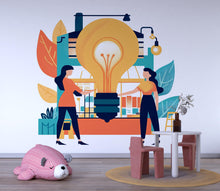 Load image into Gallery viewer, Light Bulb Wall Decal, STEM Classroom Wall Art, Kids Room Wall Sticker, Innovation Wall Decor, Playroom Peel and Stick Mural, 149gm