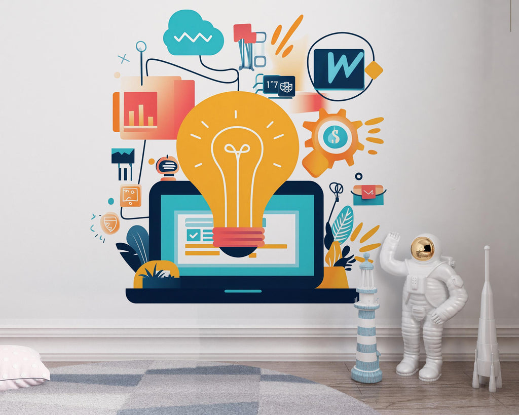 Light Bulb Wall Decal, Tech Nursery Wall Art, STEM Kids Room Decor, Innovation Wall Sticker, Playroom Peel and Stick Mural, 150gm