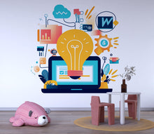 Load image into Gallery viewer, Light Bulb Wall Decal, Tech Nursery Wall Art, STEM Kids Room Decor, Innovation Wall Sticker, Playroom Peel and Stick Mural, 150gm