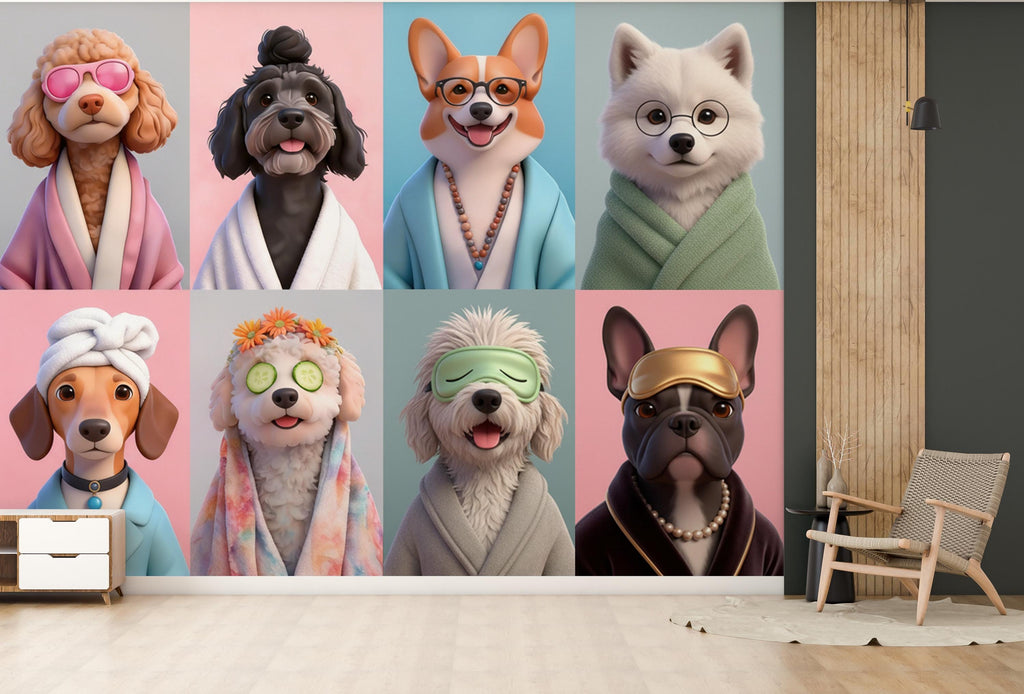 3D Dog Grooming salon Wallpaper Spa dog Peel and Stick Dog room Wallpaper Nursery Self Adhesive Dog Animal nursery decor Mural