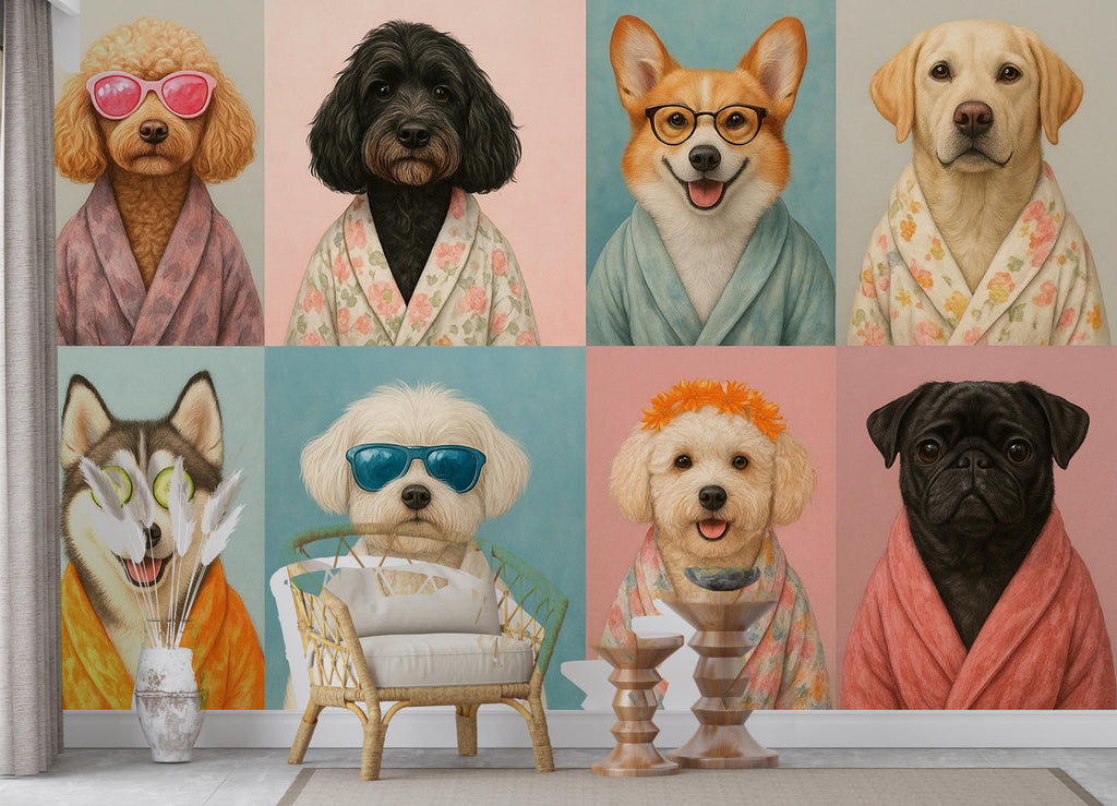 Dog Grooming salon Wallpaper Spa dog Peel and Stick Dog room Wallpaper Nursery Self Adhesive Dog Animal nursery decor Mural