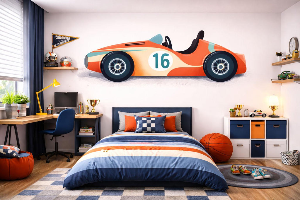 Kids Race Car Wallpaper Vintage Racing Car Wall Decal Boys Room Car Mural Retro Sports Car Peel And Stick Wallpaper Nursery Racing Decor