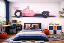 Load image into Gallery viewer, Kids Race Car Wallpaper Cute Pink Racing Car Wall Decal Boys Room Car Mural Nursery Racing Theme Peel And Stick Wallpaper Kids Room Decor