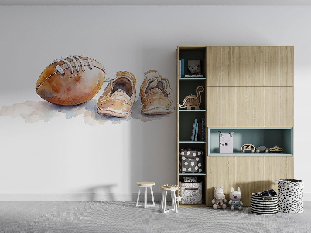 Football Wallpaper Watercolor Football Wall Decal Boys Sports Room Wall Mural Peel And Stick Wallpaper Kids Football Bedroom Decor