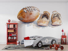 Load image into Gallery viewer, Football Wallpaper Watercolor Football Wall Decal Boys Sports Room Wall Mural Peel And Stick Wallpaper Kids Football Bedroom Decor