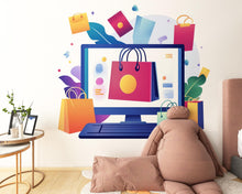 Load image into Gallery viewer, Online Shopping Wall Decal, Ecommerce Wall Sticker, Colorful Shopping Bags Mural, Kids Bedroom Playroom Decor, Retail Theme Wall Art, 151gm