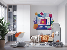 Load image into Gallery viewer, Online Shopping Wall Decal, Ecommerce Wall Sticker, Colorful Shopping Bags Mural, Kids Bedroom Playroom Decor, Retail Theme Wall Art, 151gm