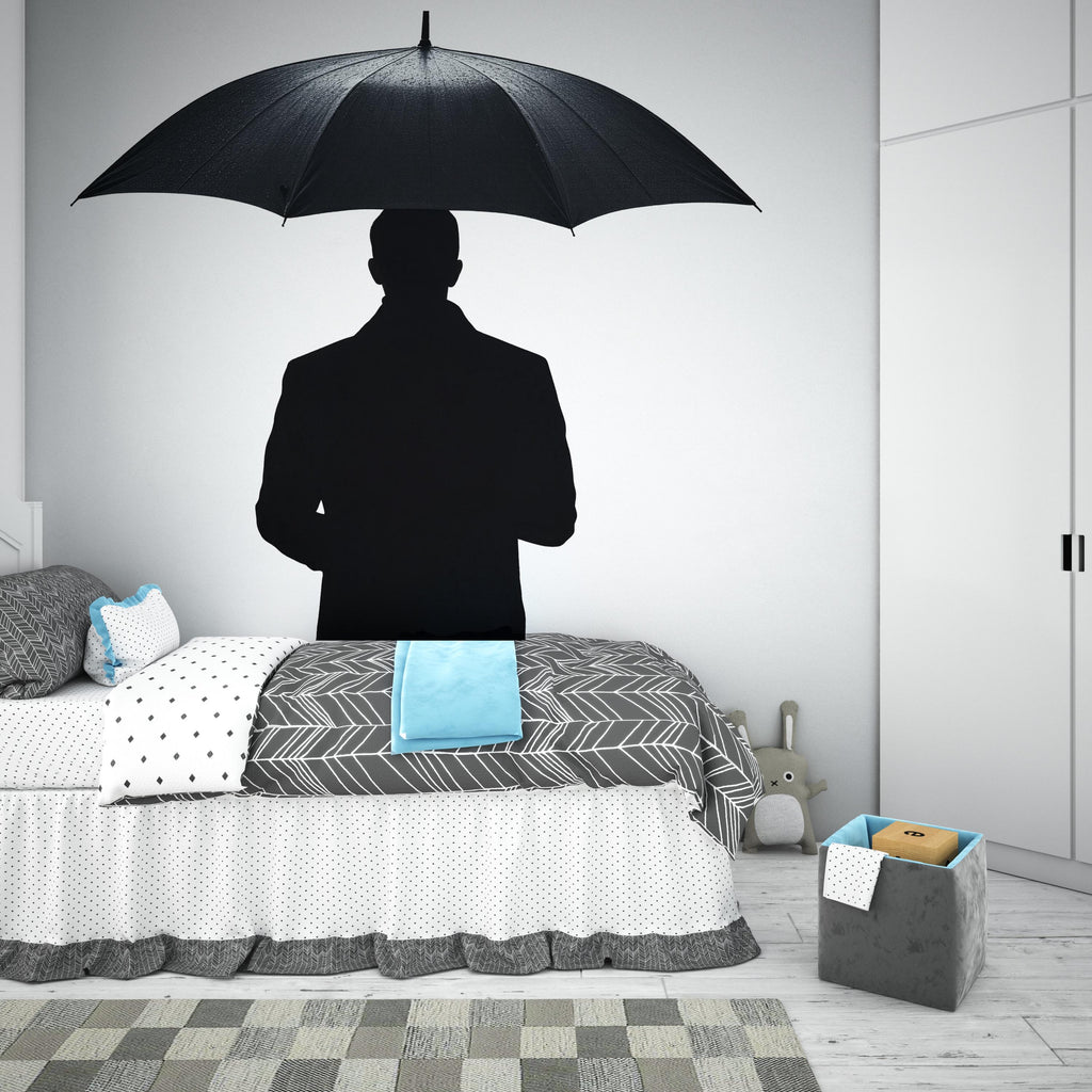 Umbrella Man Decal, Back View Sticker, Silhouette Wall Art, Black Wall Decal, Modern Home Decor, Minimalist Wall Mural, 154gm