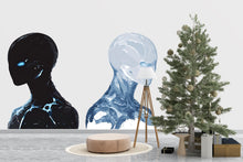 Load image into Gallery viewer, Alien Face Decal Set, Sci Fi Wall Sticker, Futuristic Robot Art, Cyberpunk Wall Decal, Modern Wall Mural, Abstract Space Decor, 155gm