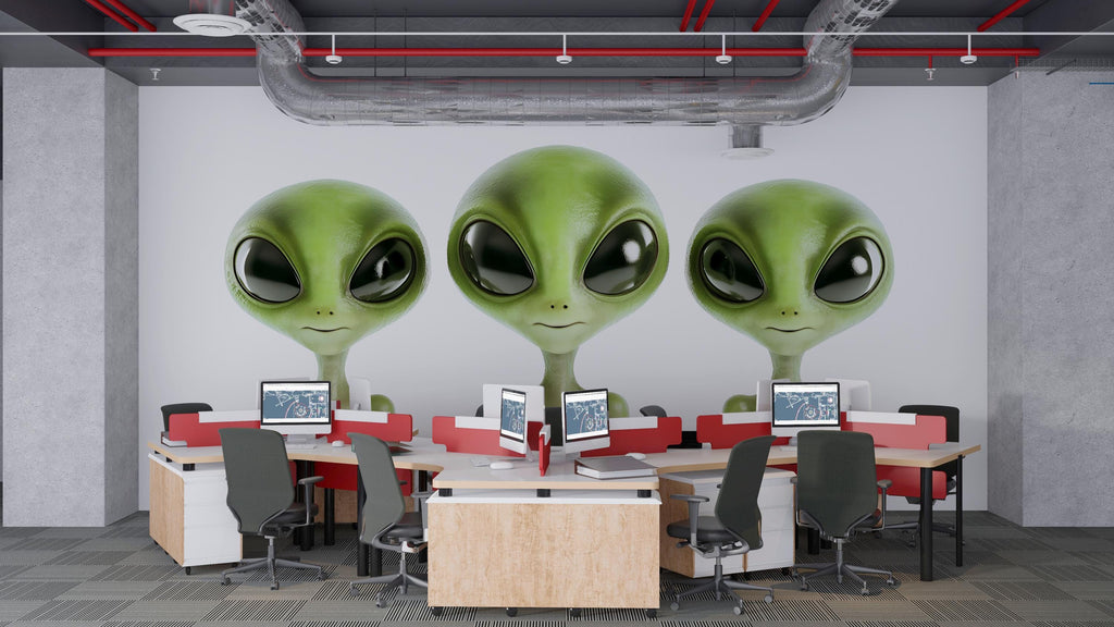 Cute Alien Wall Decal, Kids Room Sticker, Green Alien Wall Art, Space Nursery Decor, UFO Theme Mural, Playroom Wall Decor, 156gm