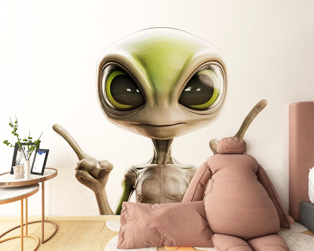 Cute Alien Wall Decal, Kids Room Sticker, Green Alien Wall Art, Space Theme Decor, Playroom Wall Mural, Nursery Wall Decor, 157gm