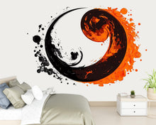 Load image into Gallery viewer, Yin Yang Wall Decal, Fire Water Wall Art, Abstract Zen Sticker, Modern Bedroom Decor, Asian Symbol Mural, Black Orange Wall Decal, 158gm