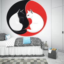 Load image into Gallery viewer, Yin Yang Cat Wall Decal, Black White Cat Sticker, Cat Wall Art, Modern Pet Decor, Zen Animal Mural, Bedroom Wall Decor, 159gm