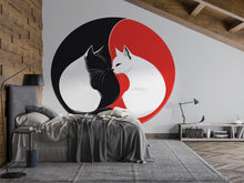 Load image into Gallery viewer, Yin Yang Cat Wall Decal, Black White Cat Sticker, Cat Wall Art, Modern Pet Decor, Zen Animal Mural, Bedroom Wall Decor, 159gm