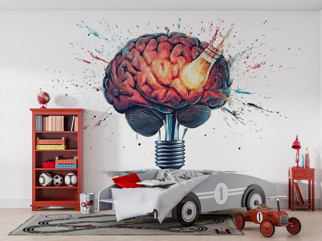 Brain Light Bulb Wall Decal, Science Wall Sticker, Creative Mind Wall Art, Classroom Decor, Study Room Mural, Educational Wall Decor, 162gm