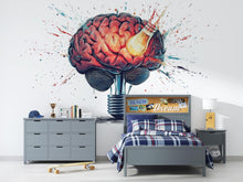 Load image into Gallery viewer, Brain Light Bulb Wall Decal, Science Wall Sticker, Creative Mind Wall Art, Classroom Decor, Study Room Mural, Educational Wall Decor, 162gm