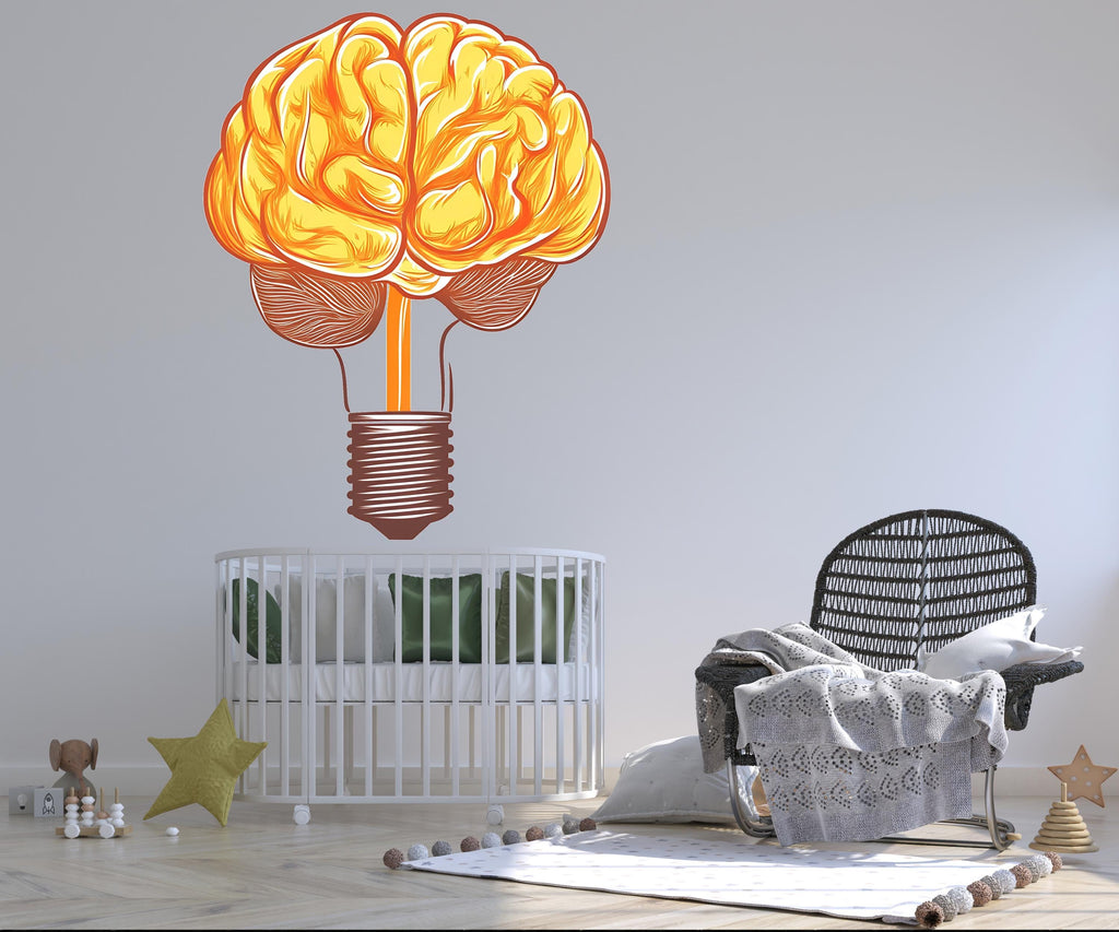 Brain Light Bulb Wall Decal, Science Wall Sticker, Creative Mind Wall Art, Study Room Decor, Classroom Mural, Modern Learning Decor, 163gm