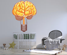 Load image into Gallery viewer, Brain Light Bulb Wall Decal, Science Wall Sticker, Creative Mind Wall Art, Study Room Decor, Classroom Mural, Modern Learning Decor, 163gm