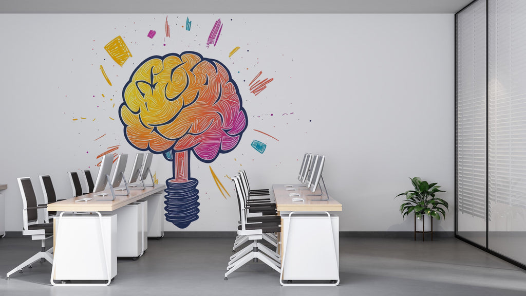 Colorful Brain Light Bulb Wall Decal, Creative Mind Sticker, Kids Room Wall Art, Classroom Decor, Study Room Mural, 164gm