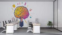 Load image into Gallery viewer, Colorful Brain Light Bulb Wall Decal, Creative Mind Sticker, Kids Room Wall Art, Classroom Decor, Study Room Mural, 164gm