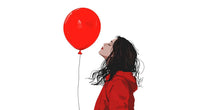 Load image into Gallery viewer, Red Balloon Girl Wall Decal, Modern Woman Sticker, Fashion Wall Art, Minimal Wall Decor, Bedroom Wall Sticker, 165gm