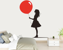 Load image into Gallery viewer, Girl With Red Balloon Wall Decal, Silhouette Wall Sticker, Kids Room Decor, Bedroom Wall Art, Minimal Nursery Decal, 166gm