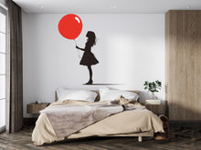 Load image into Gallery viewer, Girl With Red Balloon Wall Decal, Silhouette Wall Sticker, Kids Room Decor, Bedroom Wall Art, Minimal Nursery Decal, 166gm