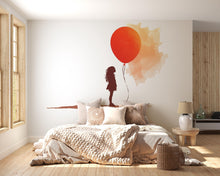 Load image into Gallery viewer, Girl With Red Balloon Wall Decal, Watercolor Wall Sticker, Bedroom Wall Art, Nursery Decor, Minimalist Girl Silhouette, 167gm