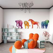 Load image into Gallery viewer, Geometric Safari Wall Decals, Elephant Lion Horse Stickers, Kids Room Animal Wall Art, Nursery Decor, Polygon Wall Decal, 169gm