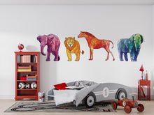 Load image into Gallery viewer, Geometric Safari Wall Decals, Elephant Lion Horse Stickers, Kids Room Animal Wall Art, Nursery Decor, Polygon Wall Decal, 169gm