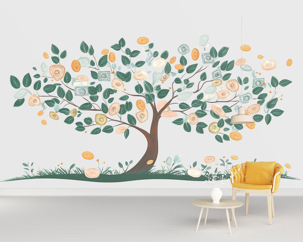 Money Tree Wall Decal, Finance Wall Sticker, Wealth Tree Mural, Office Wall Art, Business Decor, Dollar Tree Decal, 173gm