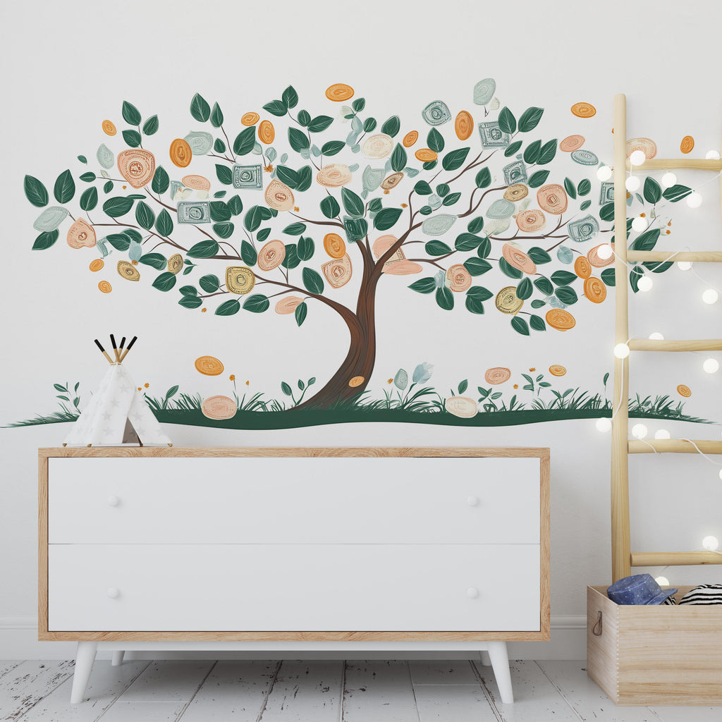 Money Tree Wall Decal, Finance Wall Sticker, Wealth Tree Mural, Office Wall Art, Business Decor, Dollar Tree Decal, 173gm