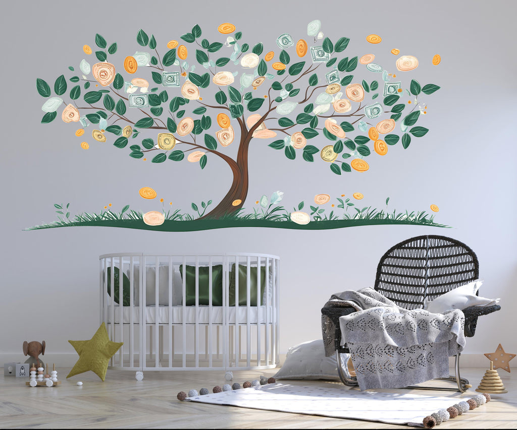 Money Tree Wall Decal, Finance Wall Sticker, Wealth Tree Mural, Office Wall Art, Business Decor, Dollar Tree Decal, 173gm