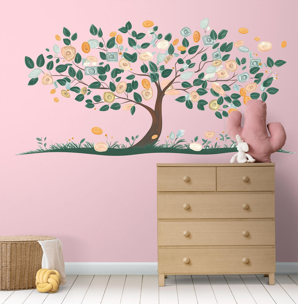 Money Tree Wall Decal, Finance Wall Sticker, Wealth Tree Mural, Office Wall Art, Business Decor, Dollar Tree Decal, 173gm