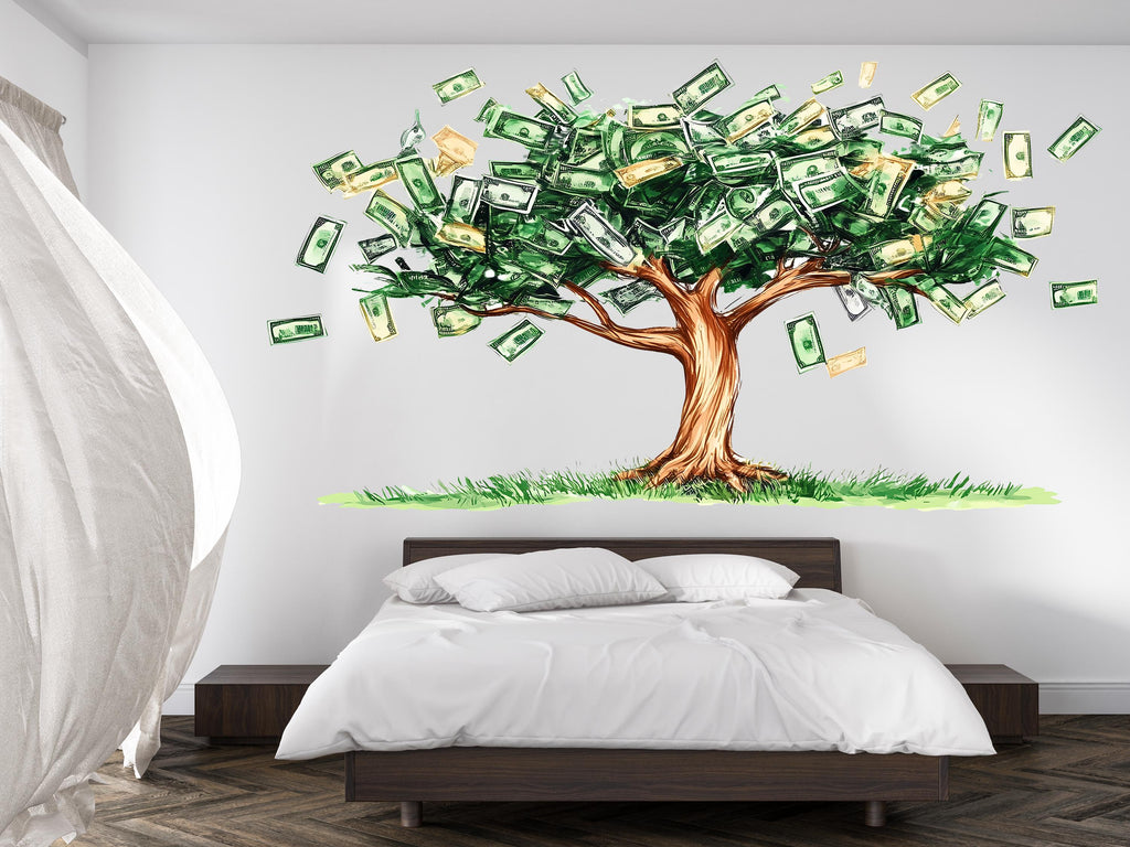 Money Tree Wall Decal, Dollar Bill Tree Sticker, Wealth Wall Art, Office Wall Decor, Finance Mural, Success Room Decor, 174gm