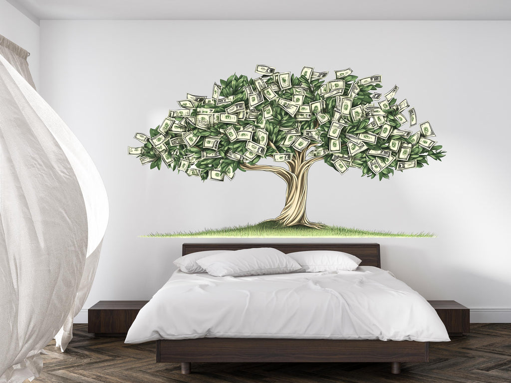 Money Tree Wall Decal, Dollar Bill Tree Sticker, Wealth Wall Art, Office Wall Decor, Business Wall Mural, Success Decor, 175gm