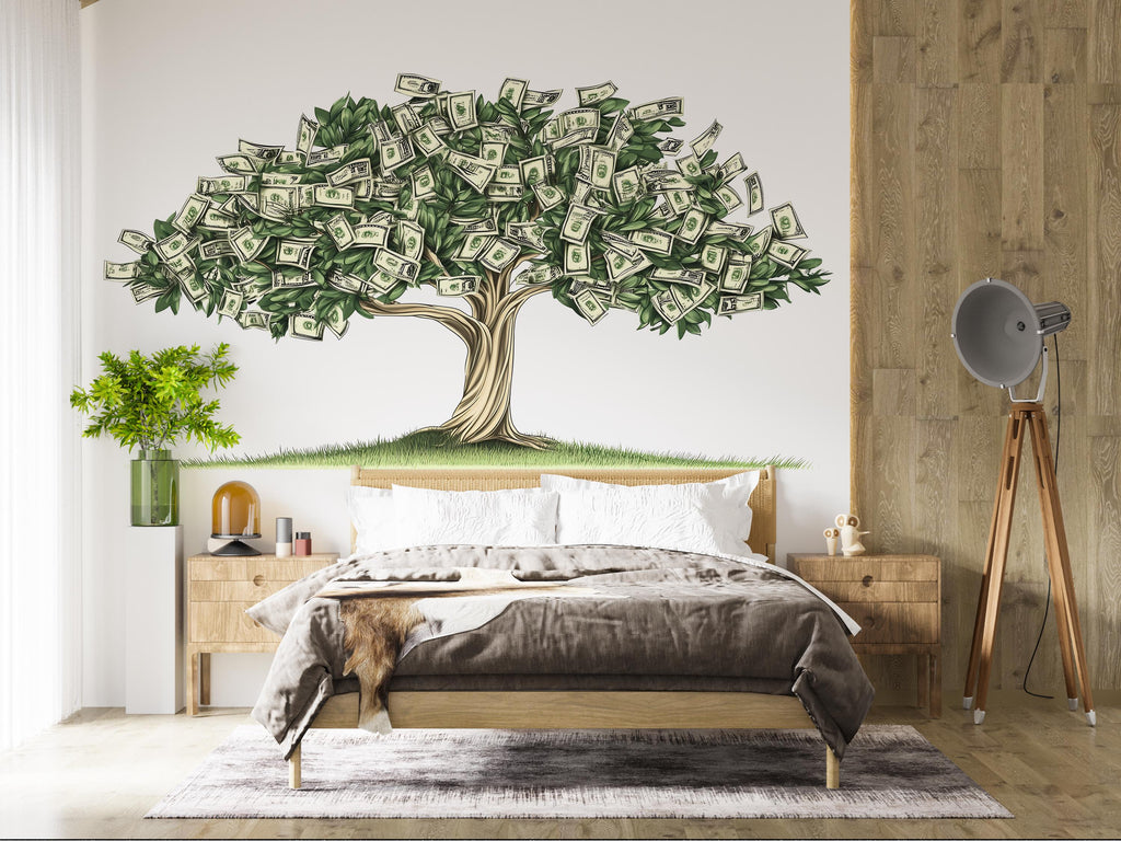 Money Tree Wall Decal, Dollar Bill Tree Sticker, Wealth Wall Art, Office Wall Decor, Business Wall Mural, Success Decor, 175gm