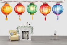 Load image into Gallery viewer, Watercolor Lantern Wall Decal, Chinese Lantern Sticker, Colorful Hanging Lanterns, Asian Decor, Festival Wall Art, 177gm