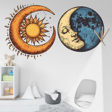 Load image into Gallery viewer, Sun Moon Wall Decal, Celestial Wall Sticker, Boho Bedroom Wall Art, Mystic Sun Moon Decor, Astrology Wall Mural, 179gm