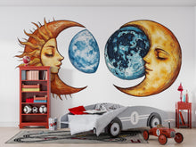 Load image into Gallery viewer, Sun Moon Wall Decal Set, Celestial Wall Sticker, Boho Wall Art, Astrology Decor, Mystic Moon Sun Mural, Cosmic Bedroom Decor, 182gm