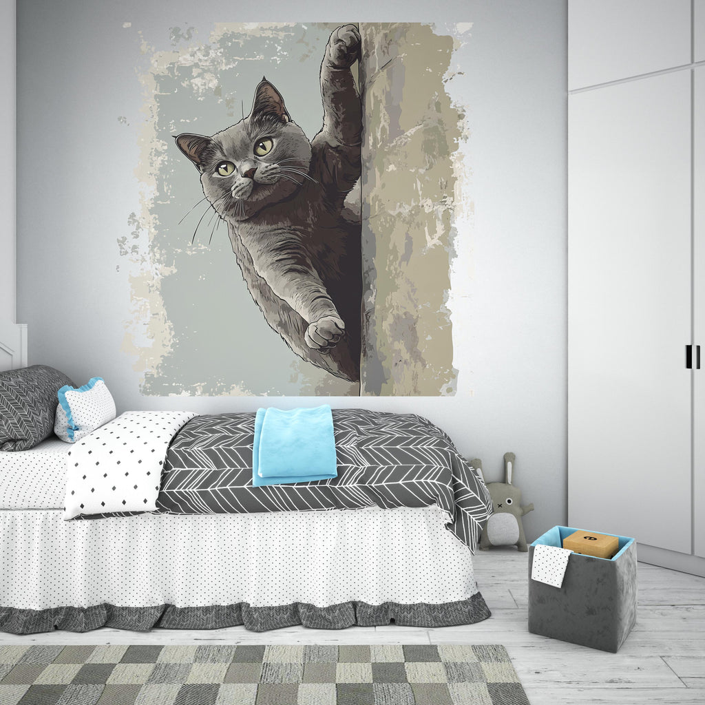 Cat Wall Decal, Peeking Cat Wall Sticker, Cute Animal Wall Art, Kids Room Decor, Nursery Wall Mural, Pet Lover Decor, 183gm
