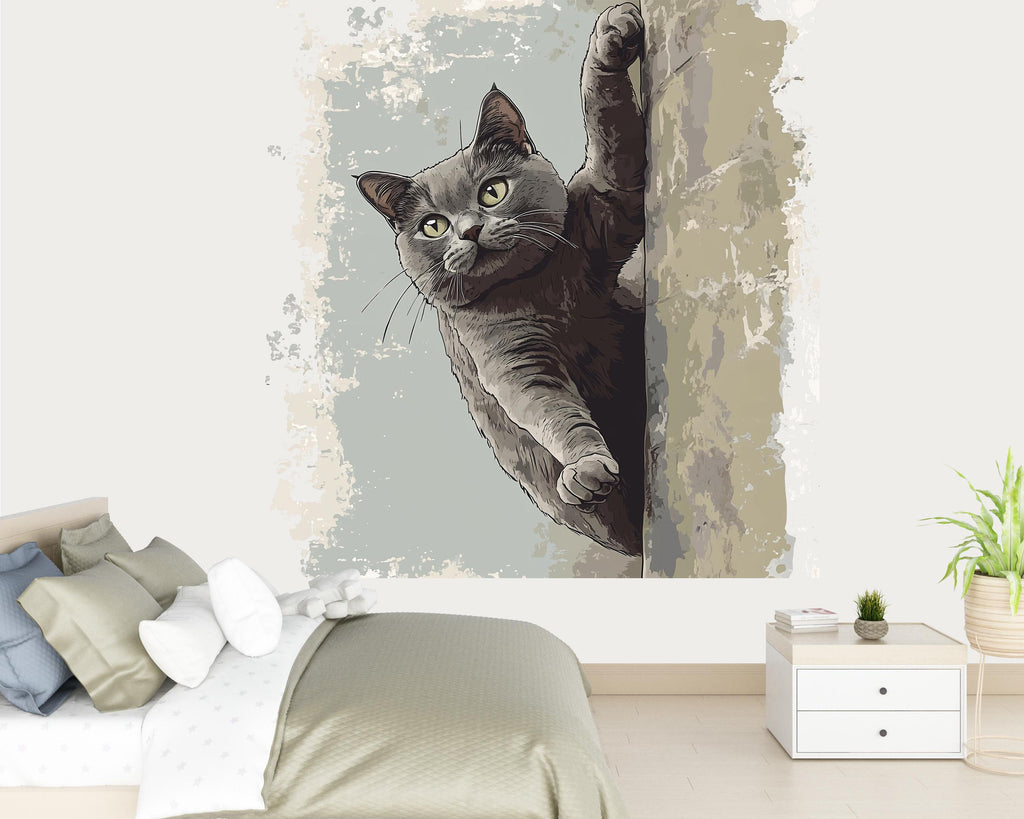 Cat Wall Decal, Peeking Cat Wall Sticker, Cute Animal Wall Art, Kids Room Decor, Nursery Wall Mural, Pet Lover Decor, 183gm
